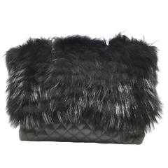 Chanel Black Calfskin Leather / Fur Chain Shoulder Bag