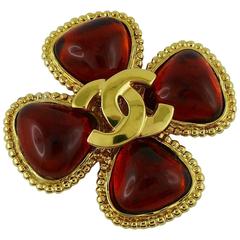 Chanel Vintage 1996 Gripoix Clover CC Brooch 