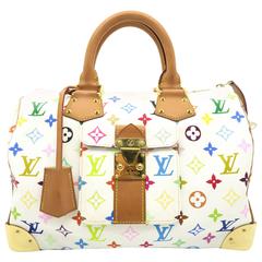 Louis Vuitton White Monogram Multicolor Speedy 30 Bag - Yoogi's Closet