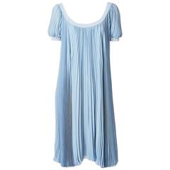 Hermes Dusty Blue Silk Georgette Pleated Dress