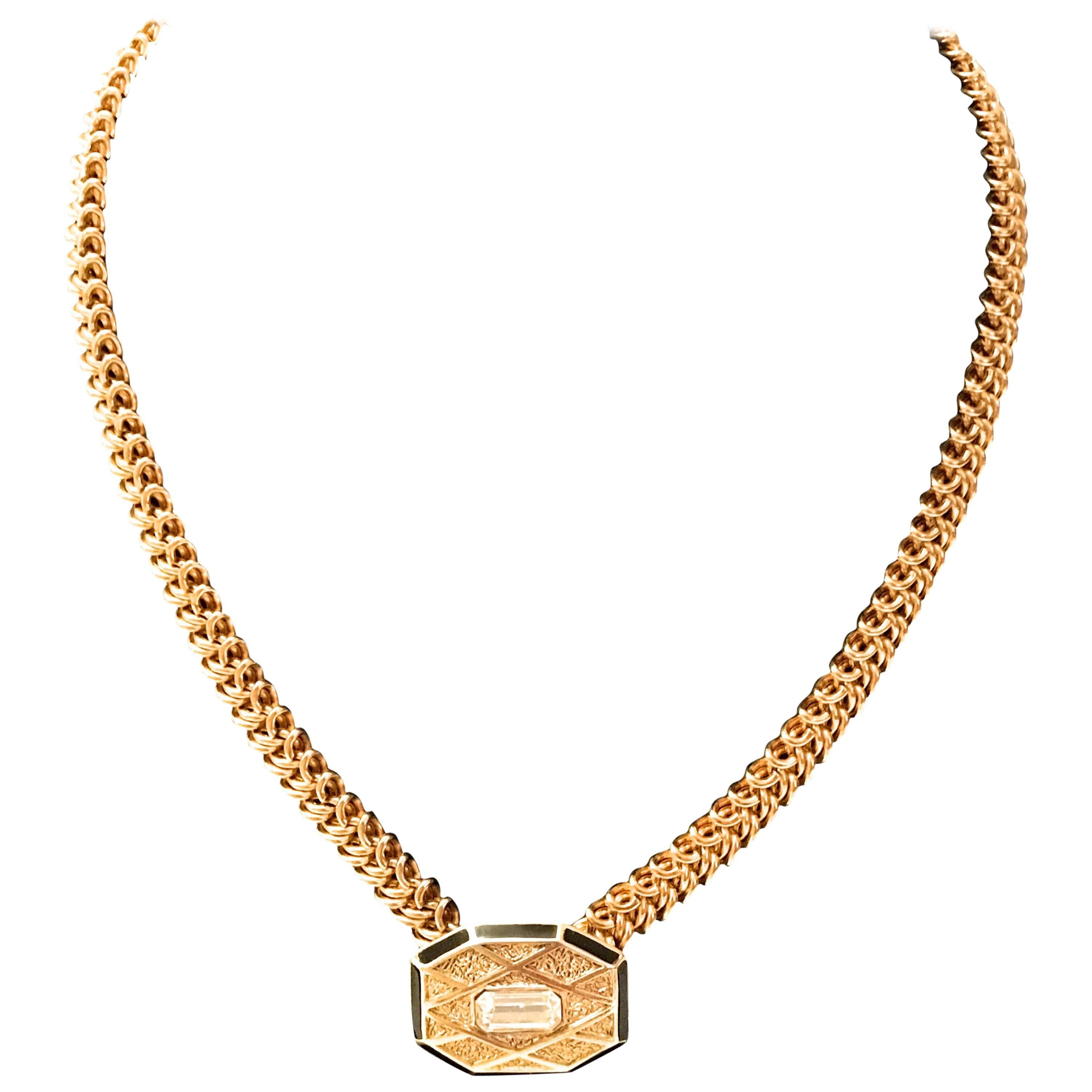 Balenciaga Necklace -Gold Tone Metal w/ Pendant - 1980s For Sale