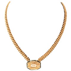 Balenciaga Necklace -Gold Tone Metal w/ Pendant - 1980s