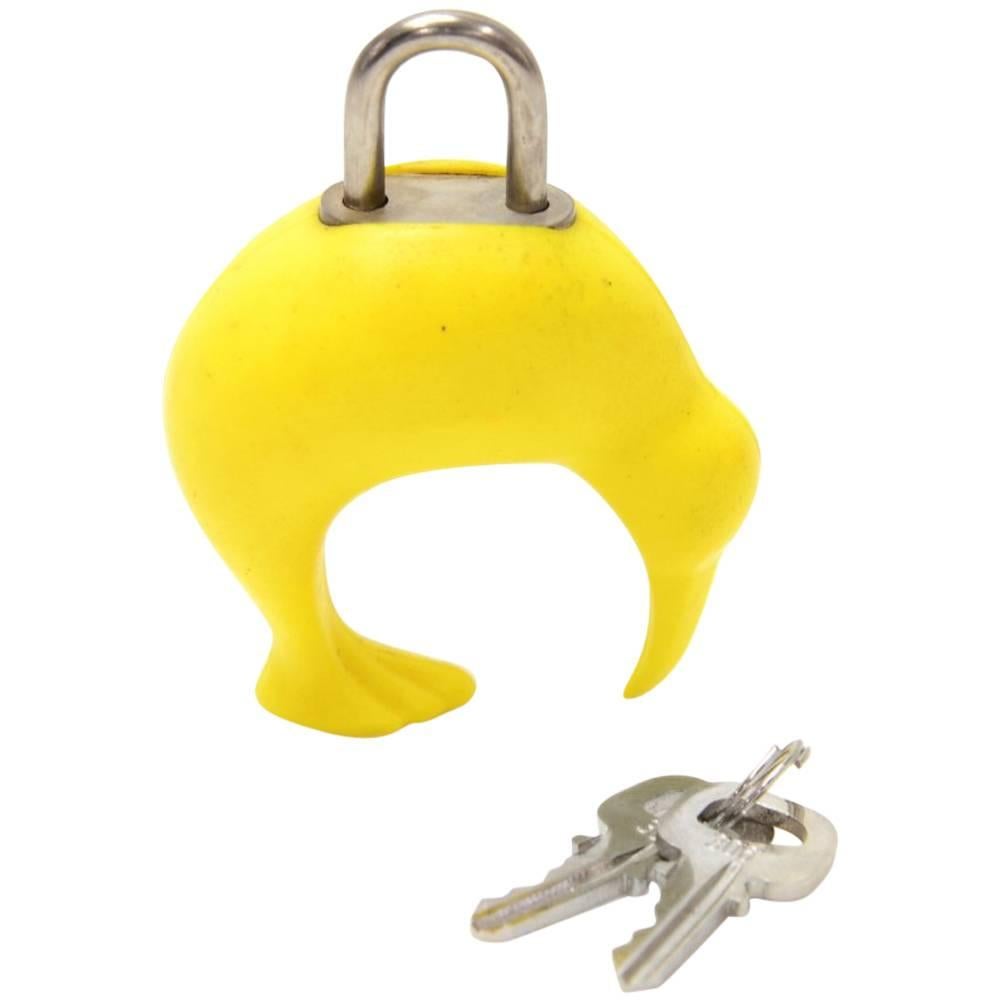 Louis Vuitton Yellow Rubber LV Cup Limited Kiwi Key Pad Lock + Keys For Sale