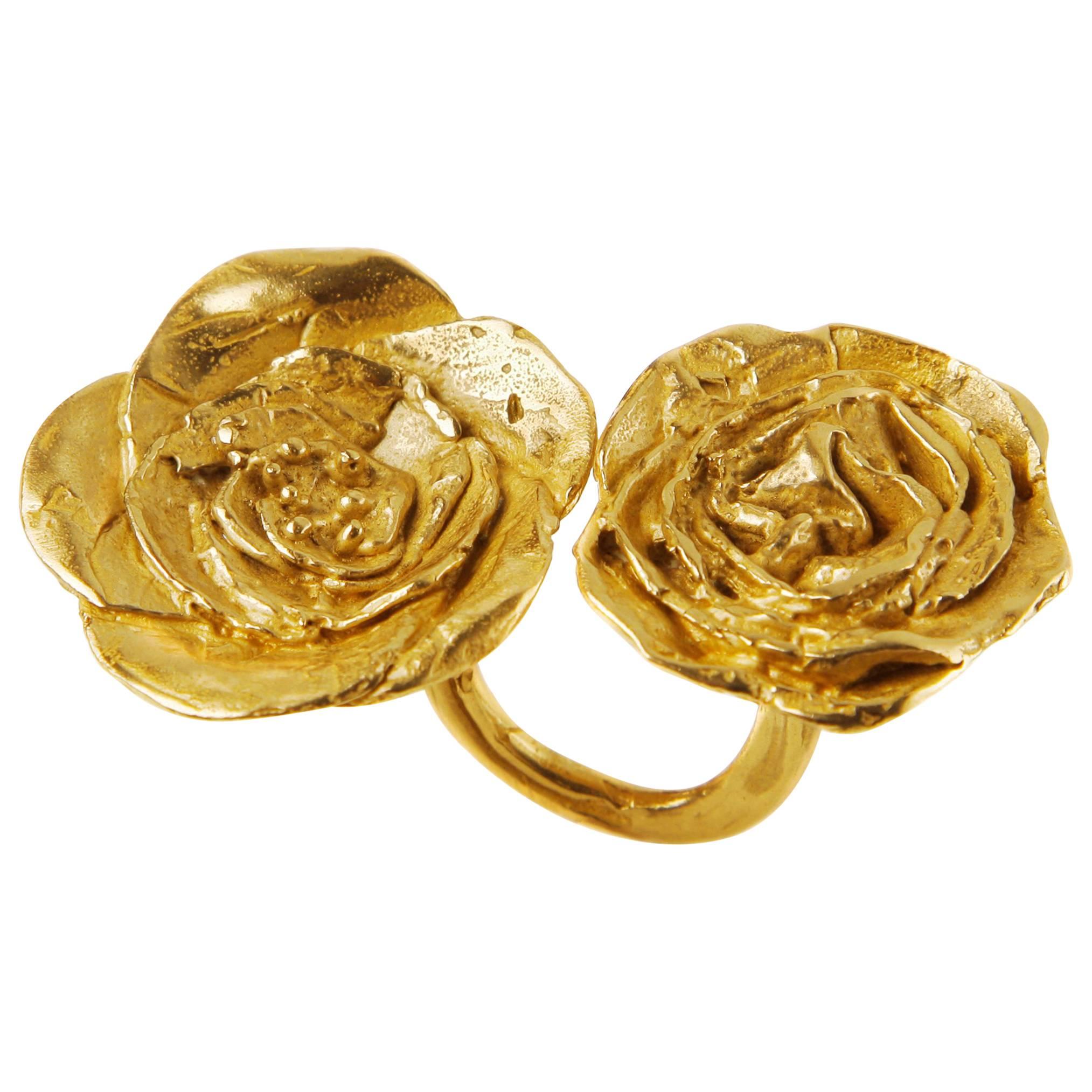 Giulia Barela 24 karat Cameliae Ring, gold plated bronze For Sale
