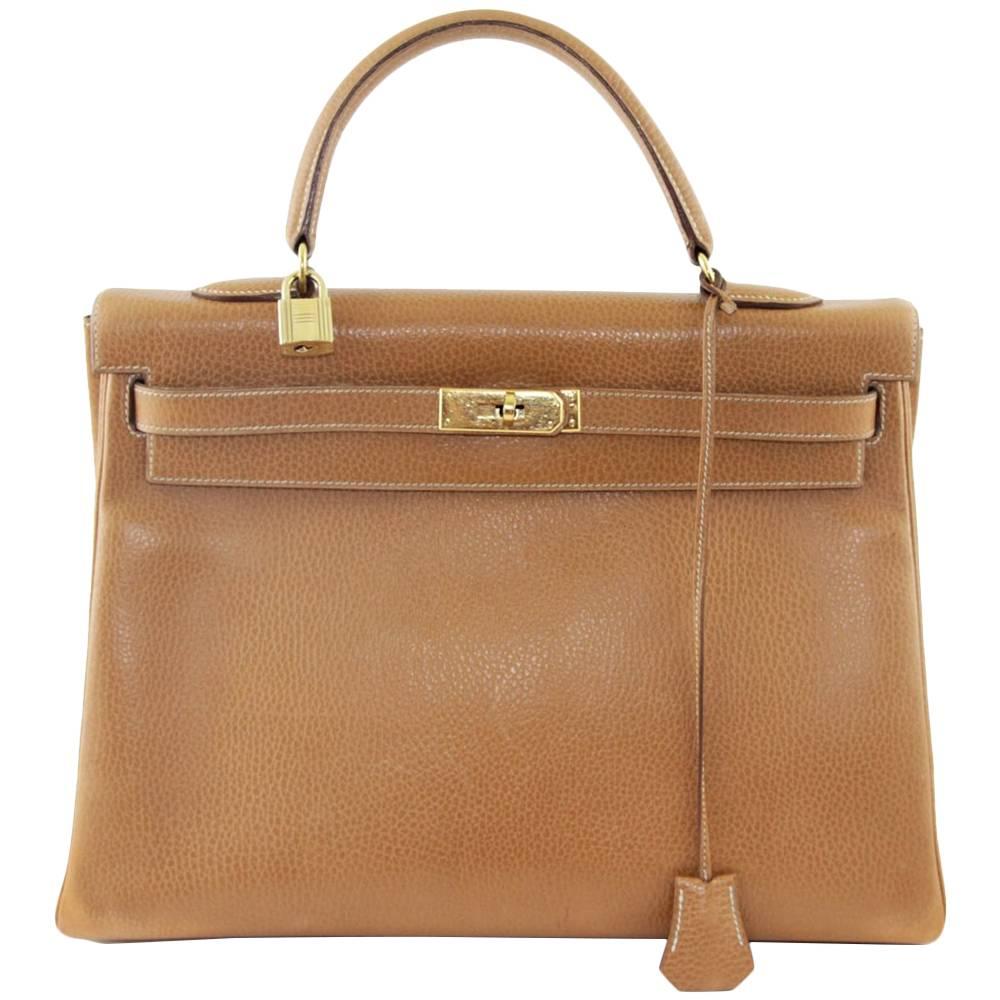 Iconic Hermes Kelly Gold Leather Rarity 35 cm 