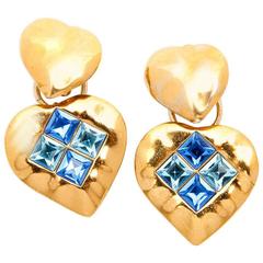 Vintage YVES SAINT LAURENT YSL Clip-on Pendants Earrings in Gilt Metal 10
