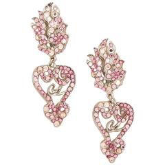 Vintage CHRISTIAN LACROIX Clip-on Pendant Earrings in Silver Plated Metal and 12