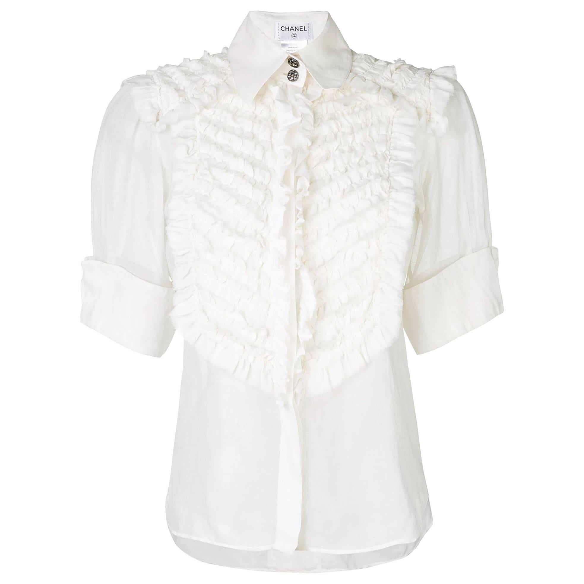 Chanel Ruffled Cotton-Silk Shirt
