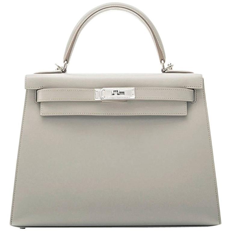 Limited Edition Hermes Gris Perle 28cm Sellier Kelly Guilloche Hardware at  1stDibs