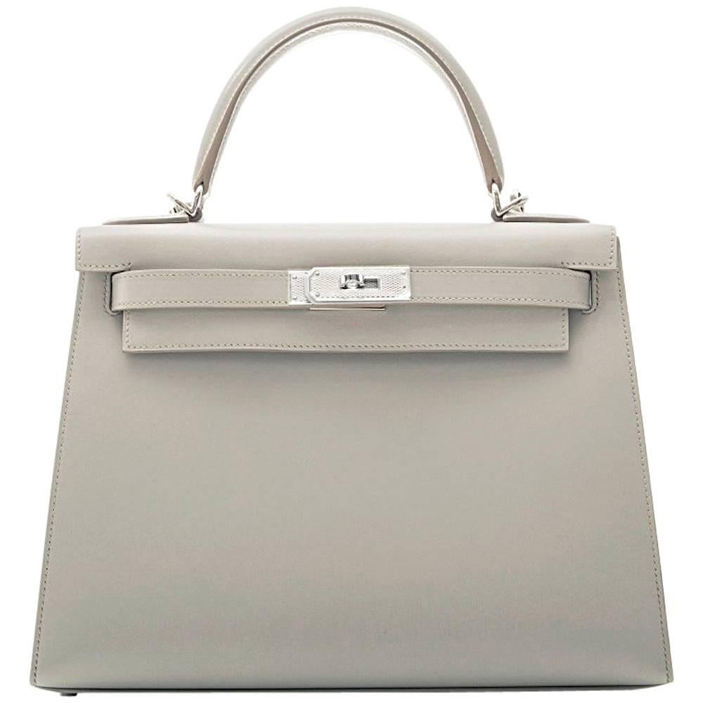 Limited Edition Hermes Gris Perle 28cm Sellier Kelly Guilloche Hardware