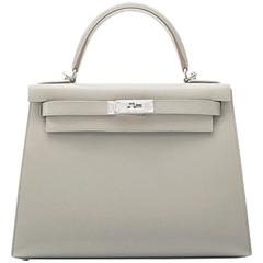 Limited Edition Hermes Gris Perle 28cm Sellier Kelly Guilloche Hardware