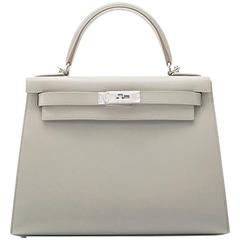 Limited Edition Hermes Gris Perle 28cm Sellier Kelly Guilloche Hardware