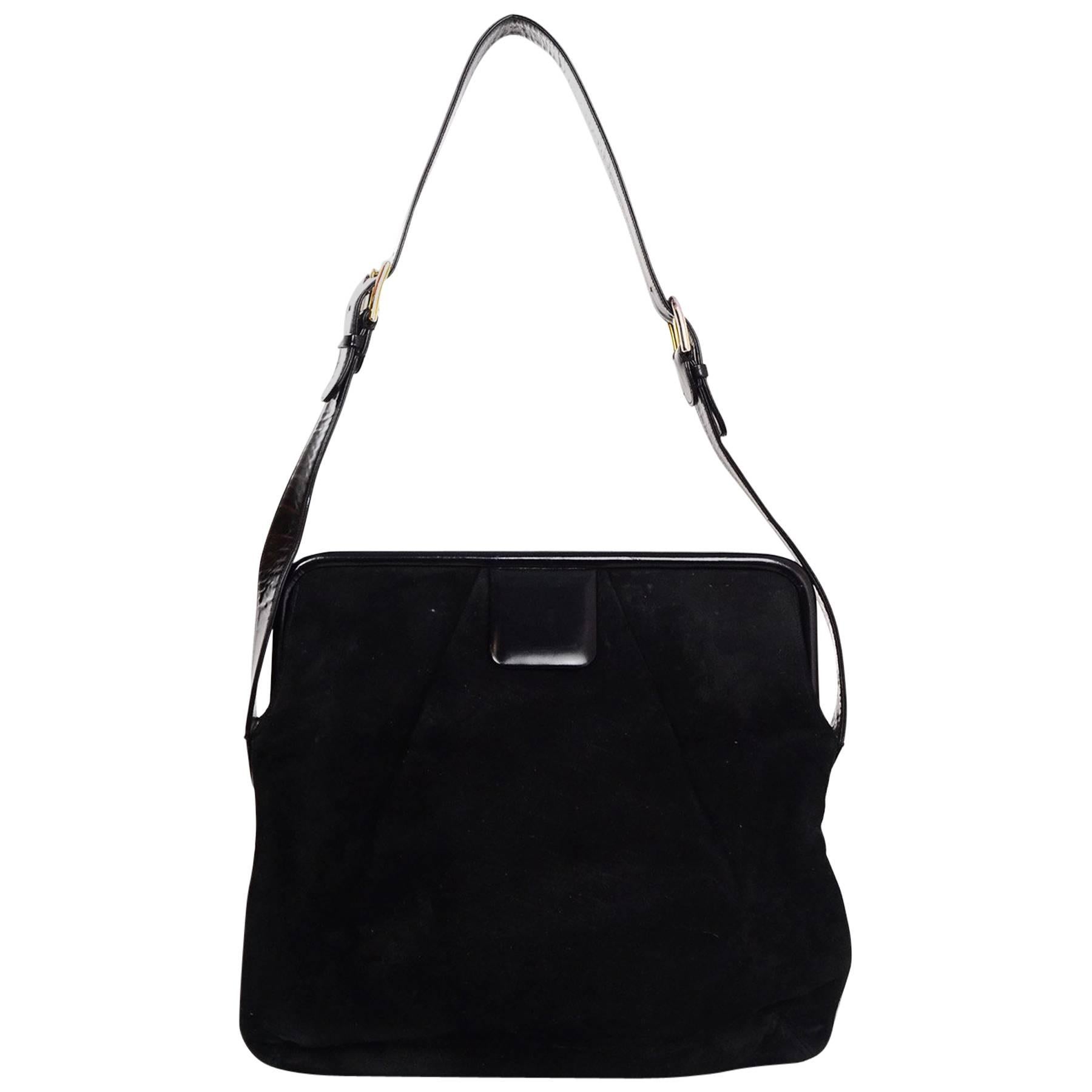 Judith Leiber Black Suede Shoulder Bag