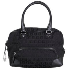 Fendi Black Canvas Zucca Print Boston Bag