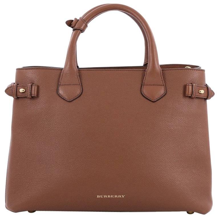 Burberry Banner Convertible Tote Leather and House Check Canvas Medium