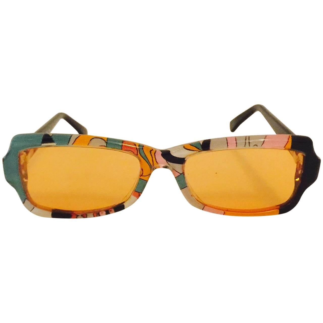 Vintage Pucci Iconic Print Sunglasses in Green, Pink and Orange