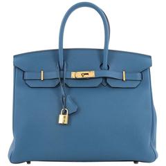 Hermes Birkin Handbag Bleu Colvert Togo With Gold Hardware 35