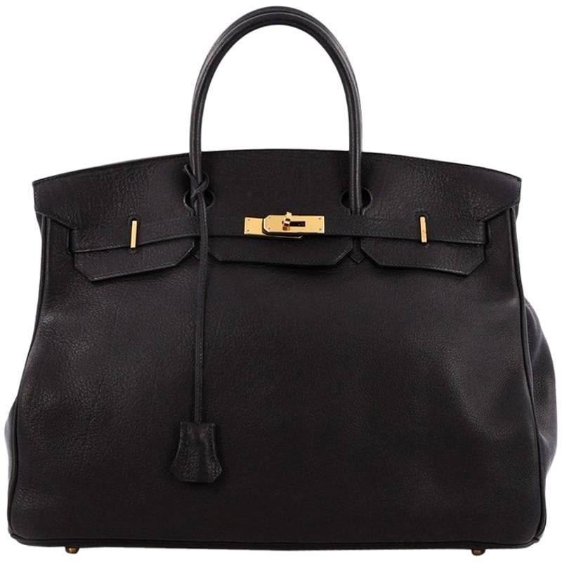 Hermes Birkin Handbag Black Evergrain with Gold Hardware 40