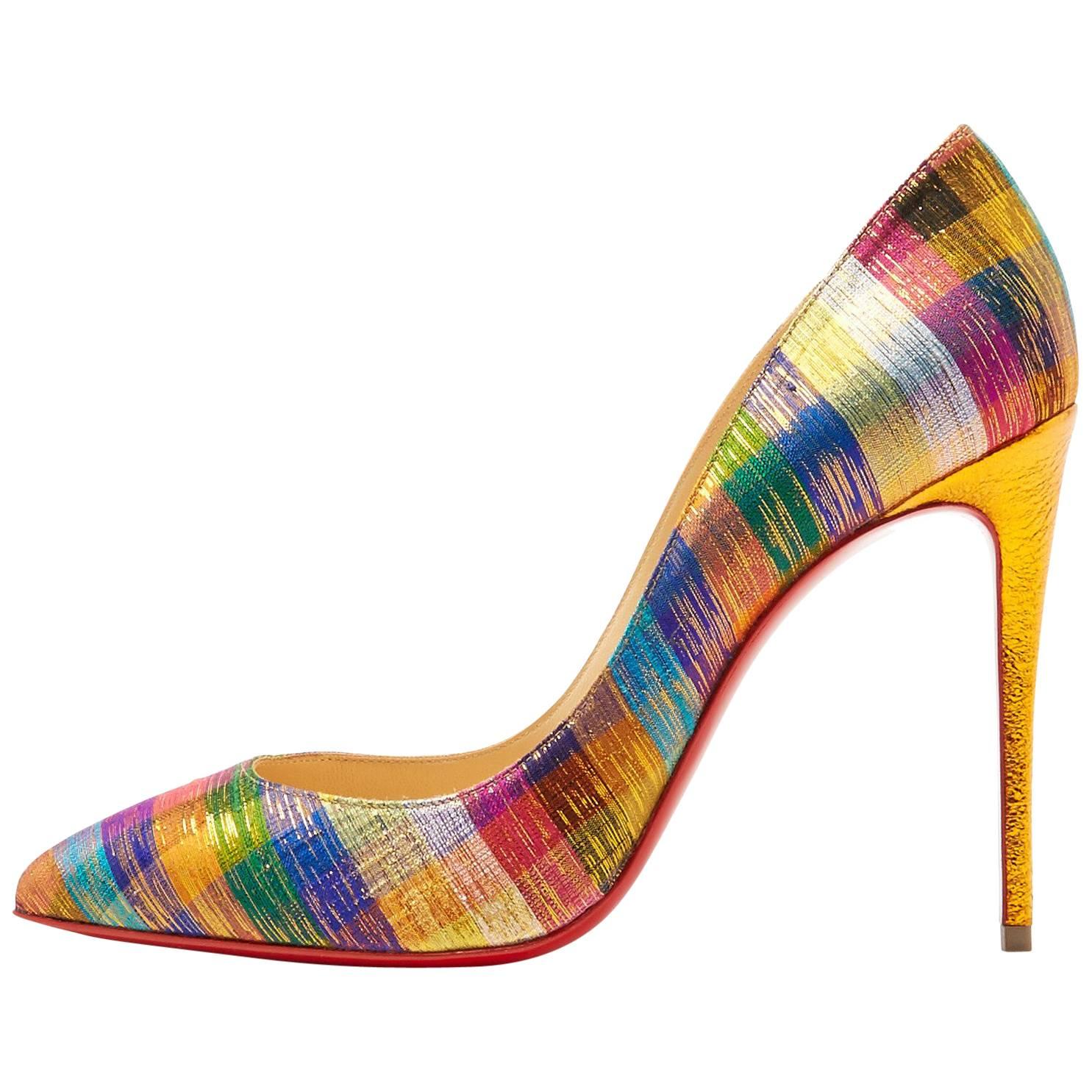 Christian Louboutin New Rainbow Stripe Canvas Pigalle High Heels Pumps in Box