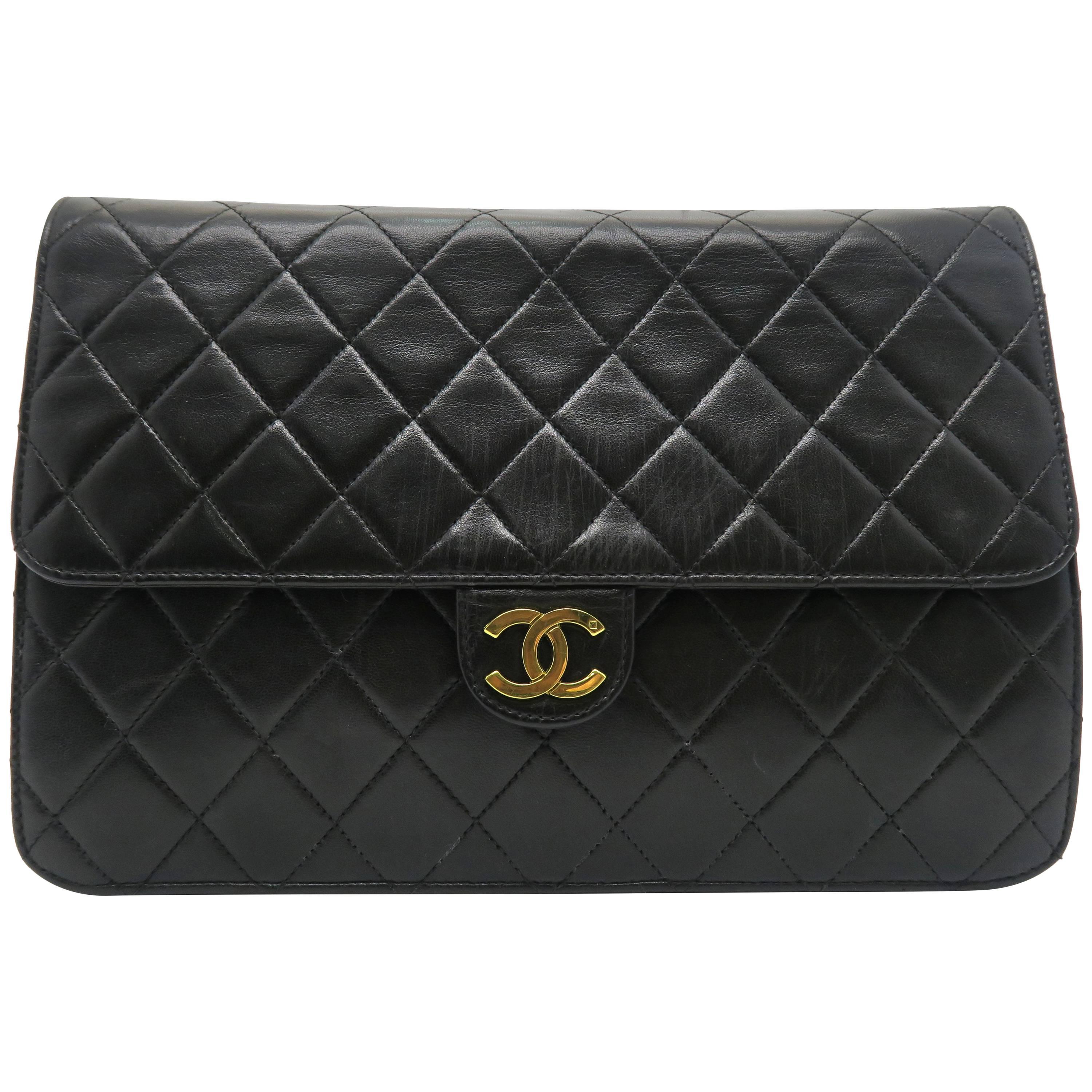 Chanel Black Quilting Lambskin Leather Shoulder Bag For Sale