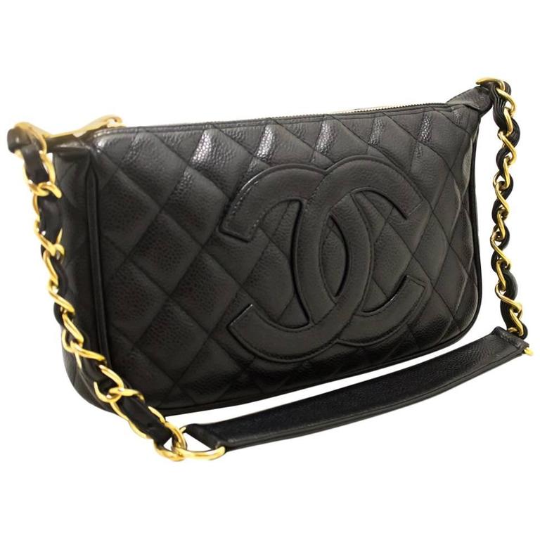CHANEL Caviar Mini Small Chain Shoulder Bag Black Quilted Leather For Sale at 1stdibs