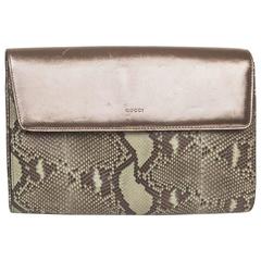 Used GUCCI Clutch in Green Bronze Colored Python