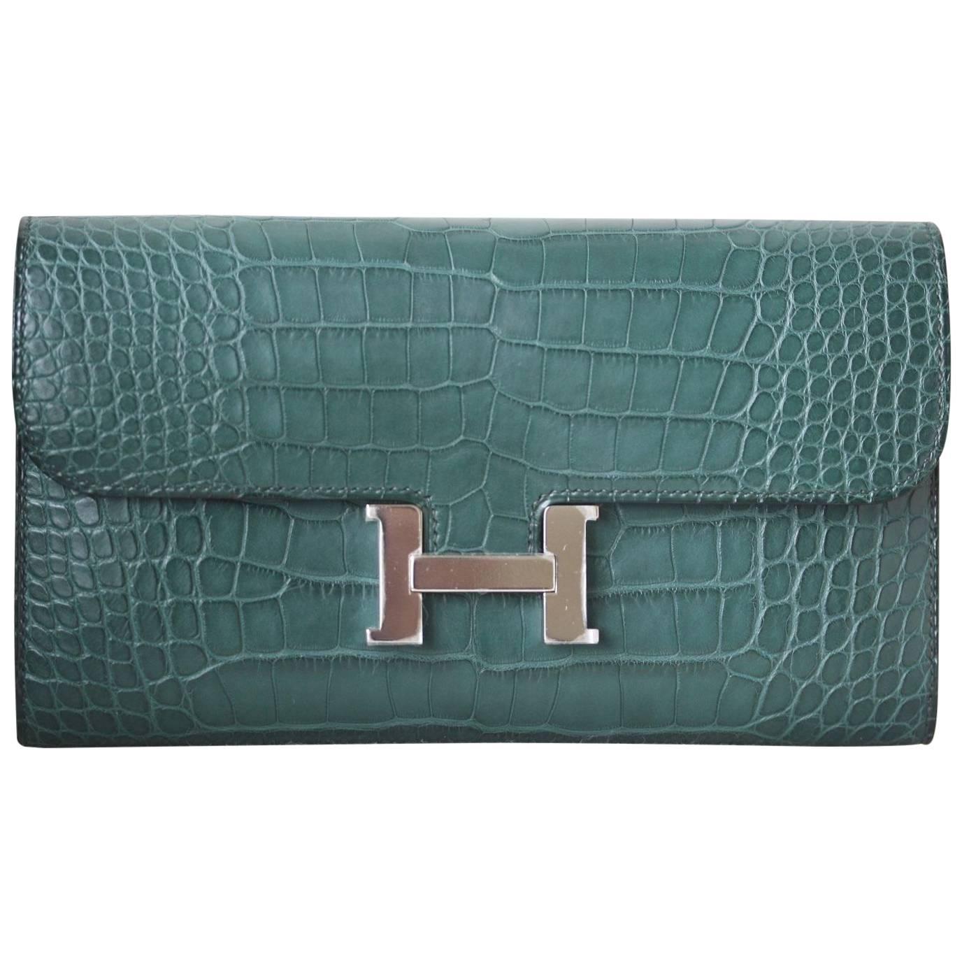 Hermès Matte Croc Constance Long Palladium Hardware Wallet 