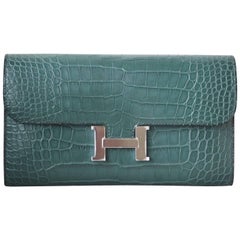 Hermès Matte Croc Constance Long Palladium Hardware Wallet