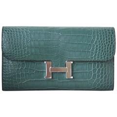 Hermès Matte Croc Constance Long Palladium H/W Wallet 6
