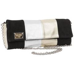 DOLCE & GABBANA Clutch in Gilded and Silver Leather and Black Suede