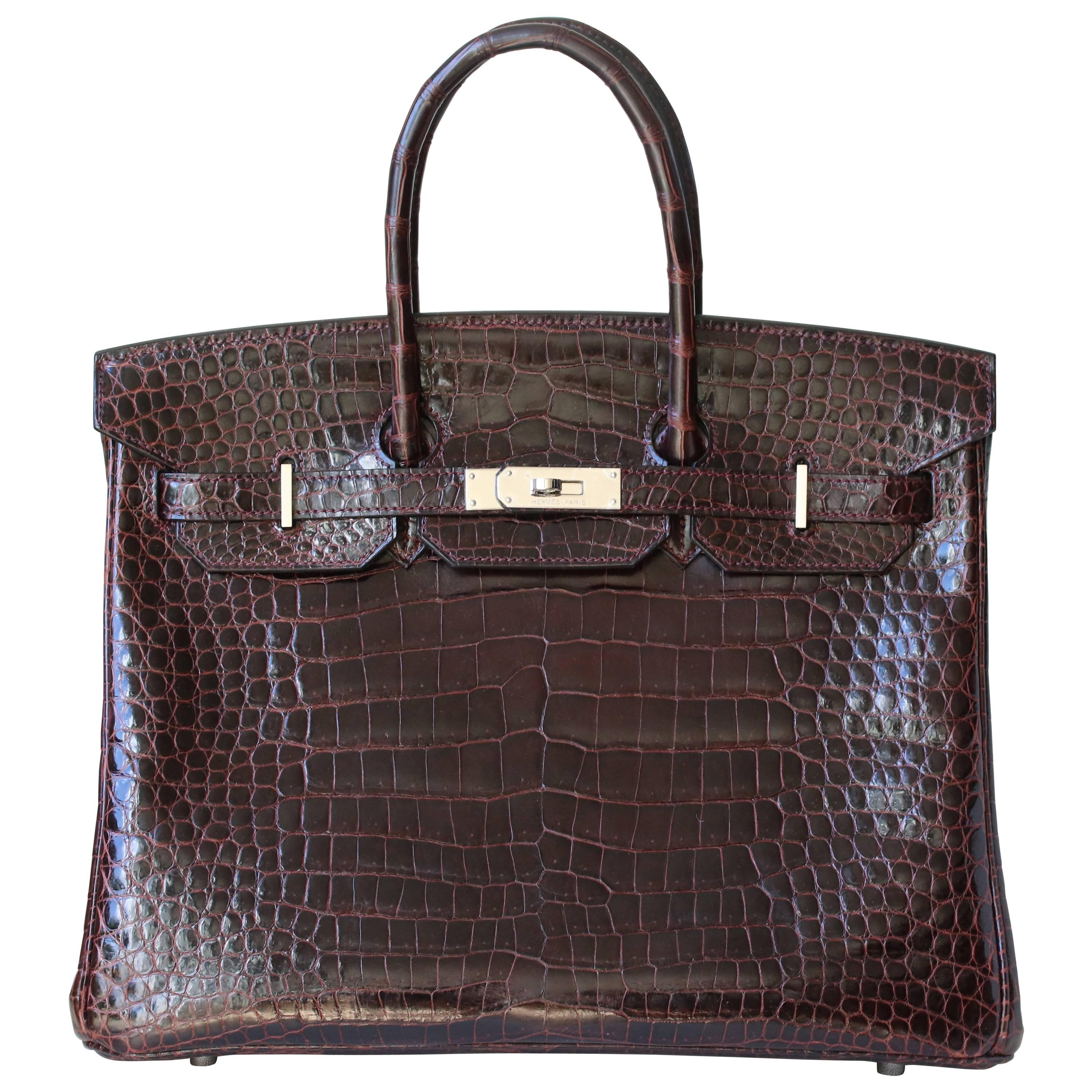 Hermès 35CM Burgundy Porosus Crocodile 