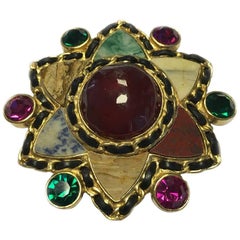 Vintage CHANEL Couture Brooch in Molten Glass and Small Colored Faceted Stones