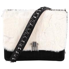 Roberto Cavalli Hera Handbag Crocodile Embossed Leather and Fur Small