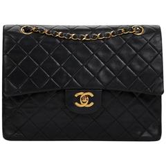 1990s Chanel Black Quilted Lambskin Vintage Medium Tall Classic Double Flap Bag