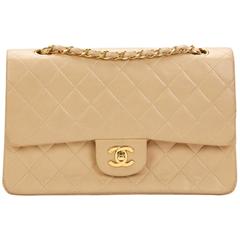 1990s Chanel Beige Quilted Lambskin Vintage Medium Classic Double Flap Bag 2