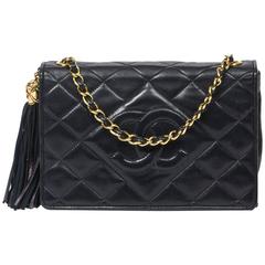Flap Tassel Bag Navy Quilted Leather 9