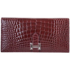 Béarn crocodile wallet Hermès Orange in Crocodile - 23895109