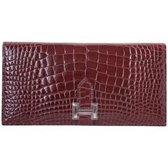 Hermès Crocodile Bearn Burgundy Palladium H/W Wallet Purse 3
