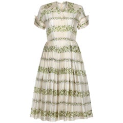 1950s Silk Cream Floral Dress 3
