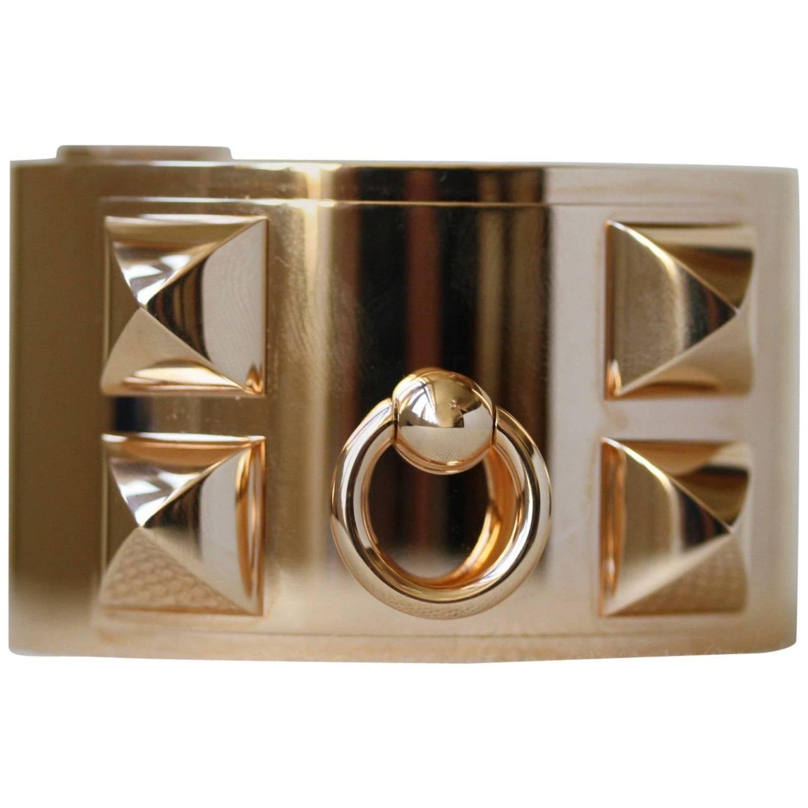 Hermès Gold Collier De Chien Cuff Bracelet 