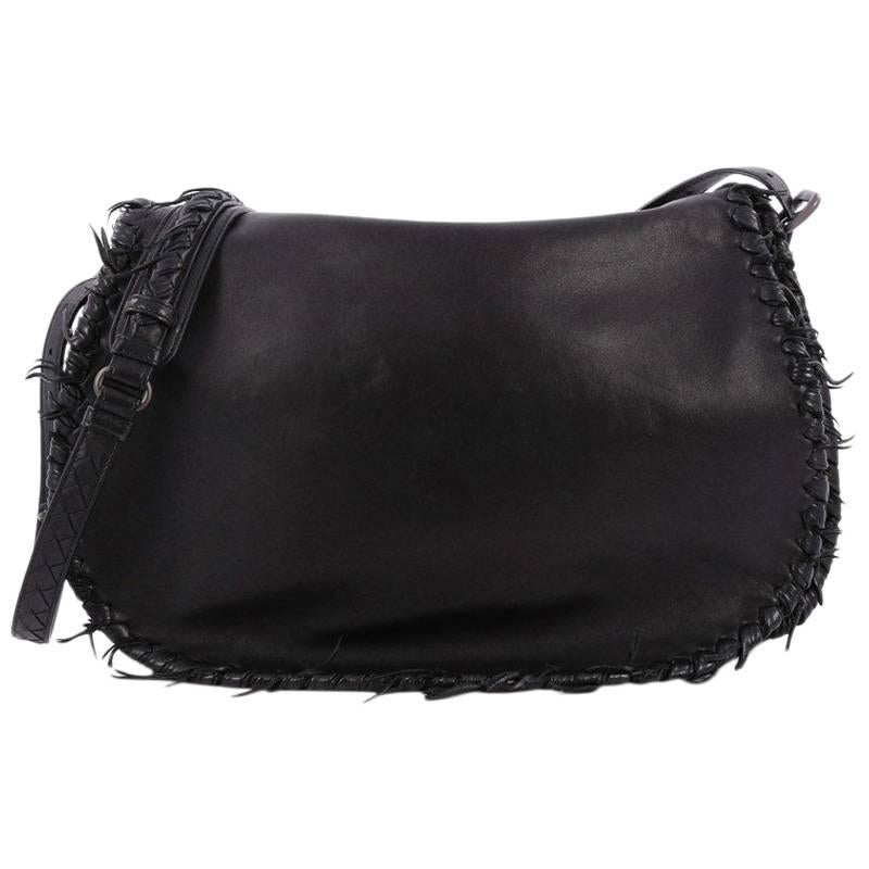 Bottega Veneta Flap Messenger Bag Leather with Frayed Intrecciato Detail