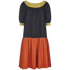 Yves Saint Laurent 1980s Peasant Dress With Drop Waist and Billowed Sleeves