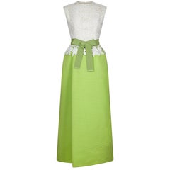 1960s Belinda Bellville Couture Lime Green and Lace Dress