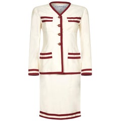 Chanel 1990s Cream Silk Suit with Red Trim 9