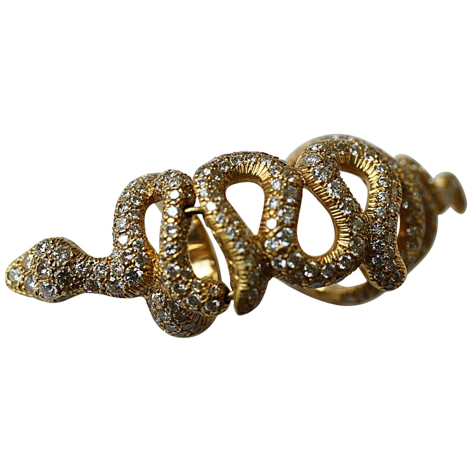 Loree Rodkin Diamond and 18K Gold Snake Knuckle Bondage Ring 