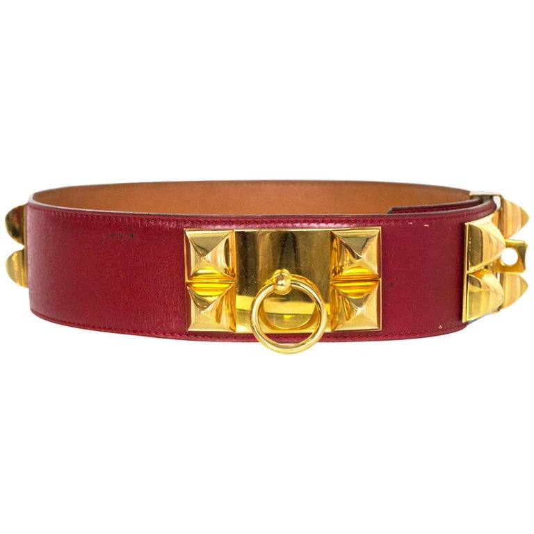 Hermes Red Vintage Collier de Chein CDC Belt XS For Sale at 1stDibs