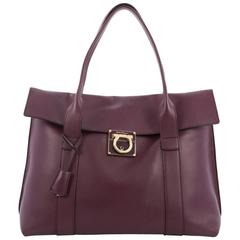 Salvatore Ferragamo Gancini Lock Flap Tote Leather Large