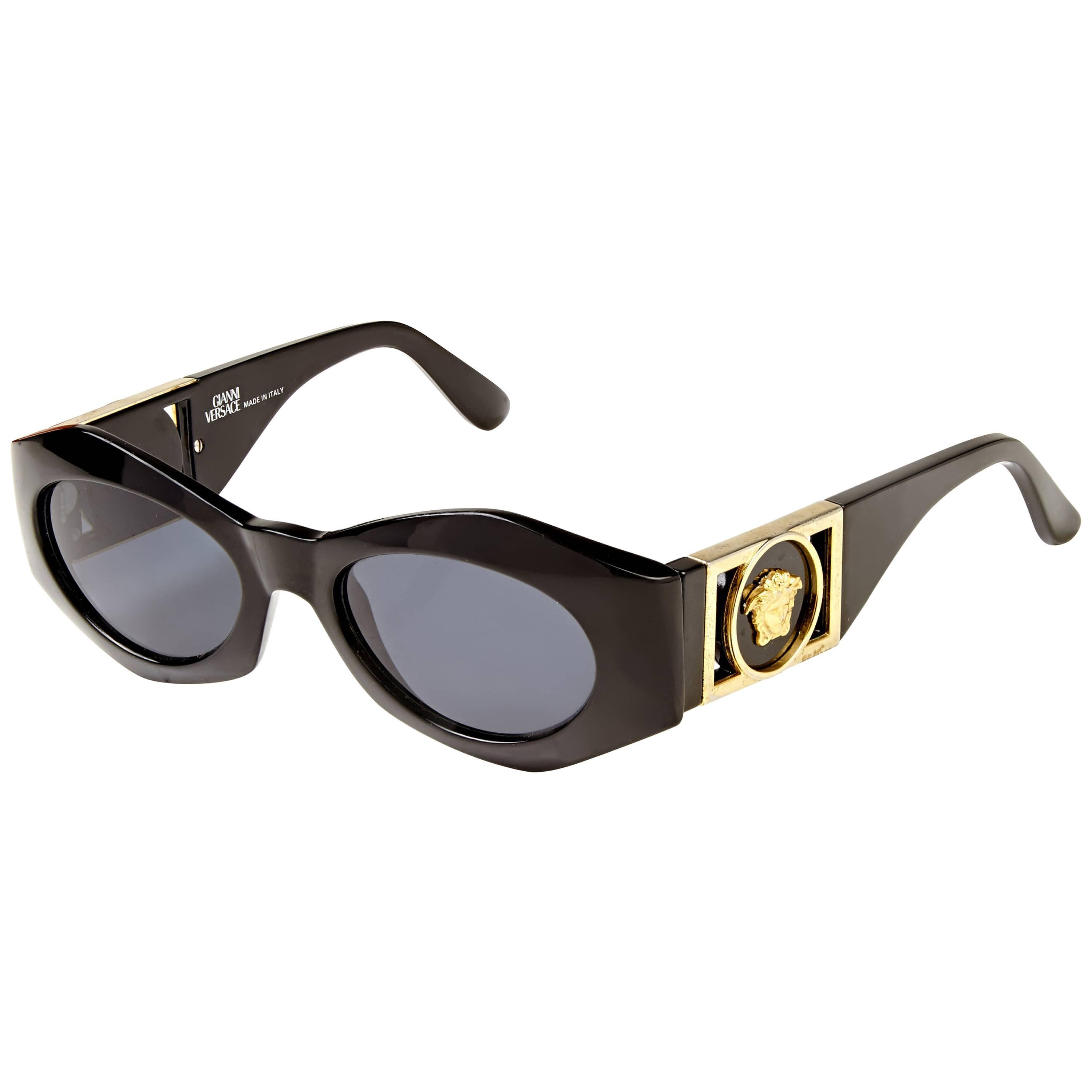 1990s Gianni Versace Black Medusa Vintage Sunglasses with Case Mod 422 Col 852