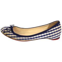 Christian Louboutin Blue & White Gingham Flats Sz 37 11