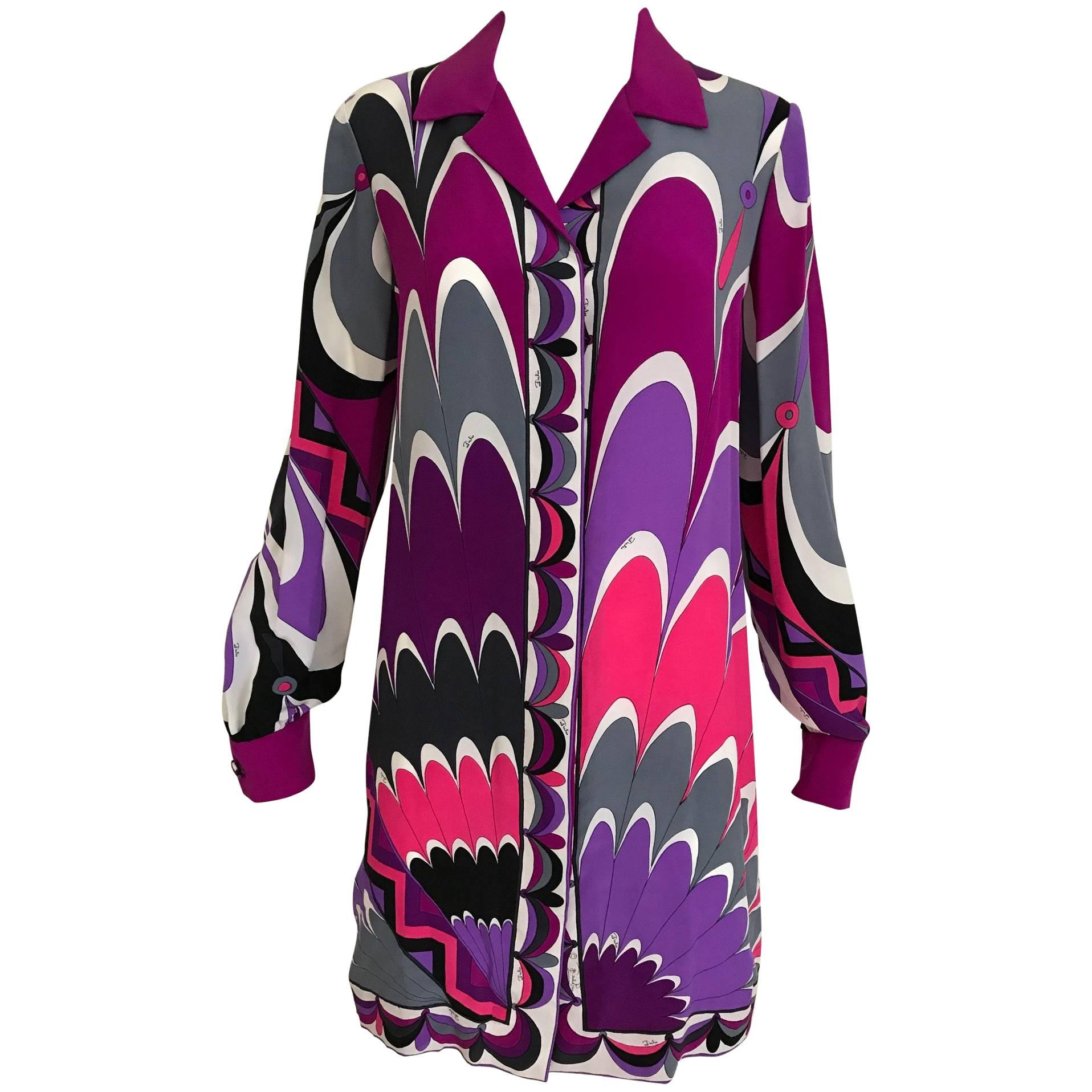 Vintage Emilio Pucci Multi Color Vibrant Mod Print Silk Mini Tunic Dress